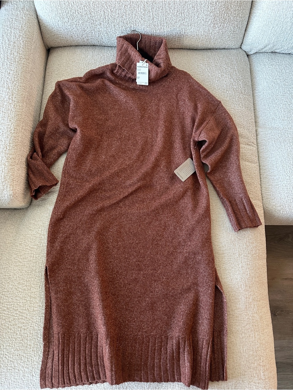 Nordstrom Rust-Brown Cowl Turtleneck Sweater Dress